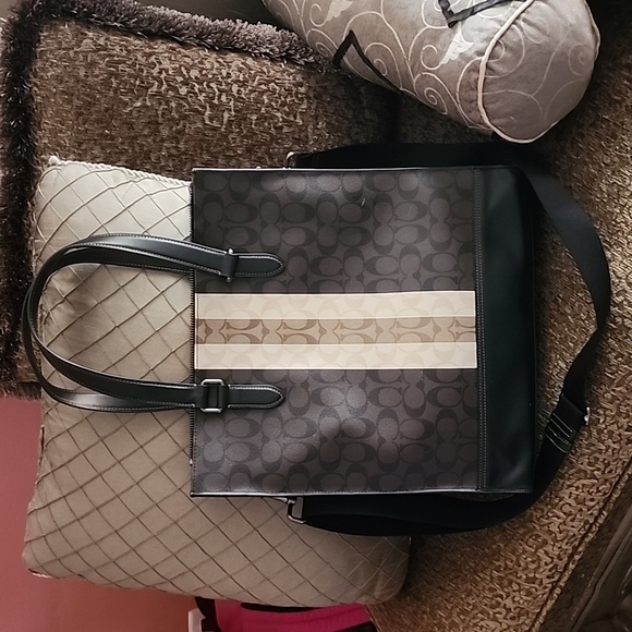 Coach Graham Structured Tote In Blocked Signature Canvas Varsity Stripe - Picture 2 of 16